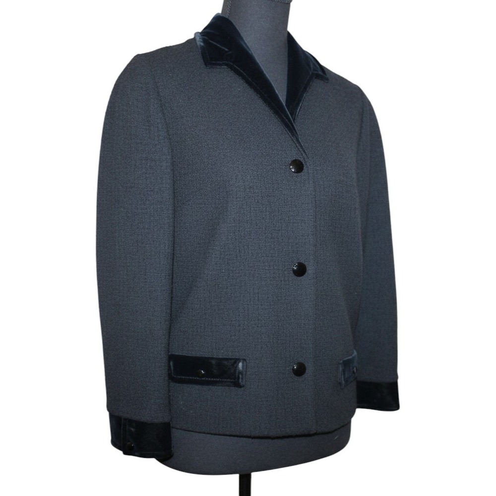Butte Knit Vintage 100% Wool Velvet Trim Blazer Jacket Women Small Black
